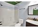 Bathroom with white shower-tub combo and decorative sink with a vintage mirror at 5369 Red River Ct, Indianapolis, IN 46221