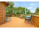 The wooden deck includes an outdoor dining area with plenty of seating space for gatherings and enjoying the view at 5730 S 50 W, Trafalgar, IN 46181