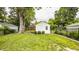 Well-kept backyard featuring a charming shed, lush greenery, and a fenced perimeter, offering privacy and space at 6040 Crittenden Ave, Indianapolis, IN 46220