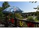 Serene backyard featuring a charming deck with a colorful umbrella, ideal for enjoying peaceful outdoor moments at 6412 Fall Creek Rd, Indianapolis, IN 46220