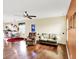 Open-concept living room featuring hardwood floors and an open layout to the kitchen at 1234 Breaside Cir, Greenwood, IN 46143