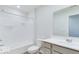 Bright bathroom with a shower-tub combo, a toilet, and a double sink at 1529 Fairmount Dr, Greenfield, IN 46140