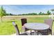 Outdoor patio with wicker table and chairs, perfect for enjoying the expansive backyard views at 1529 Fairmount Dr, Greenfield, IN 46140