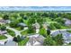 An aerial view showcases a neighborhood's layout, landscaping, and proximity to a green space at 1850 Longest Dr, Franklin, IN 46131