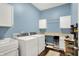Bright laundry room with appliances, storage cabinets, countertop space, and sink at 2535 Dawn Ridge Dr, Westfield, IN 46074