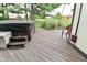 Wooden deck featuring a hot tub, seating, and a serene view of the surrounding landscape at 4029 Gamay Ln, Indianapolis, IN 46254