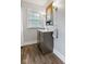Bathroom with a modern vanity, a large window, and updated lighting at 519 Woodruff Place Middle Dr, Indianapolis, IN 46201