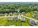 Neighborhood aerial view showing a central home surrounded by mature trees and well-maintained lawns at 5572 Harness Dr, Greenwood, IN 46143