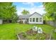 Lush backyard with garden, shed, deck, and mature trees at 6737 Raritan Dr, Indianapolis, IN 46221