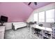 Bedroom featuring a pink ceiling, ceiling fan and two large windows at 10479 Dusty Rose Dr, Zionsville, IN 46077