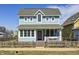 Charming two-story home with light blue siding, inviting front porch, and well-maintained landscaping at 10479 Dusty Rose Dr, Zionsville, IN 46077
