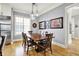 Dining room with hardwood floors, modern lighting, and wall art that creates an inviting atmosphere at 12999 Deerstyne Green St, Carmel, IN 46032
