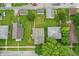 Overhead aerial view of residential homes and tree-lined streets in a suburban neighborhood at 1331 S 9Th St, Noblesville, IN 46060