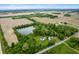 Expansive aerial view showcasing the property's pond and surrounding farmland at 2708 N 400 E, Greenfield, IN 46140