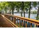 Expansive wooden deck with scenic lake views, offering an ideal spot for gatherings and relaxation at 3585 Bay Rd N Dr, Indianapolis, IN 46240