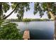Picturesque lake view with a private dock, surrounded by lush greenery and mature trees at 3585 Bay Rd N Dr, Indianapolis, IN 46240