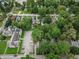 Aerial view of a community with a church, residential homes, and mature trees along a street at 4926 Crittenden Ave, Indianapolis, IN 46205