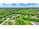 Wide aerial shot showcasing a verdant, established neighborhood filled with lush trees and varied home styles at 5268 Woodfield Dr N, Carmel, IN 46033
