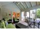 Comfortable screened-in porch with wicker seating, dining set, and backyard view at 5268 Woodfield Dr N, Carmel, IN 46033