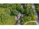Aerial shot highlighting a home nestled among lush greenery and mature trees at 5506 Kessler Blvd N Dr, Indianapolis, IN 46228