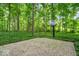 Private outdoor basketball court with brick base surrounded by lush greenery and trees at 6363 Harmonridge Ct, Indianapolis, IN 46278