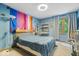 Bright bedroom featuring blue walls, window views, and unique decorations at 6363 Harmonridge Ct, Indianapolis, IN 46278