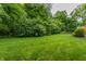 A lush green backyard is surrounded by mature trees and shrubbery at 6455 N Olney St, Indianapolis, IN 46220