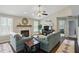 Cozy living room featuring a fireplace, plush sofas, and a ceiling fan at 863 Lionshead Ln, Greenwood, IN 46143