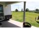 Serene backyard view from the covered patio, showcasing lush green grass and open space at 9640 Katana Cir, Fishers, IN 46040
