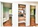 Pantry room with hardwood floors with built in shelving holding kitchen supplies and a microwave oven at 1248 Hathaway Dr, Indianapolis, IN 46229