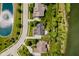 Aerial view of suburban homes with lush trees, a winding road and a pond with a fountain at 13218 Beckwith Dr, Carmel, IN 46074