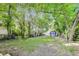 Expansive backyard with mature trees, and a blue storage shed, creating a serene outdoor space at 1822 Howard St, Indianapolis, IN 46221