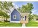Inviting blue home with a quaint front porch and freshly manicured lawn at 1822 Howard St, Indianapolis, IN 46221