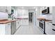 Modern kitchen features white cabinets, butcher block countertops, and stainless steel appliances at 241 Chamberlain Cir, Noblesville, IN 46062