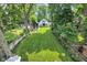 Expansive backyard featuring a manicured lawn, mature trees, and a charming pool house at 3215 N Pennsylvania St, Indianapolis, IN 46205