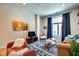 Cozy living room featuring a patterned rug, comfortable seating, and large windows with curtains at 350 N Meridian St # A303, Indianapolis, IN 46204