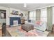 Bright living room with a decorative fireplace, plush seating, and hardwood floors at 4922 Brookville Rd, Indianapolis, IN 46201