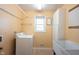 Bright laundry room features a utility sink, washer and dryer hookups, storage, and natural light at 10244 Washington Blvd, Carmel, IN 46280