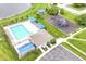 Overhead view of a neighborhood pool and recreation area, including playground and seating at 10888 Weston Dr, Carmel, IN 46032