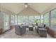 Relaxing sunroom featuring all-weather wicker furniture, tile flooring, and panoramic backyard views at 11807 Rolling Springs Dr, Carmel, IN 46033