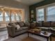 Cozy living room featuring comfortable sofas, a coffee table, and a view into sunroom at 1728 Newton St, Columbus, IN 47201