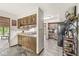 Functional kitchen with classic wood cabinets and access to dining area at 20322 Wagon Trail Dr, Noblesville, IN 46060