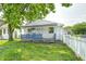 Charming single-story home with blue front porch and white picket fence at 2840 Denison St, Indianapolis, IN 46241