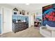 Charming bedroom with modern blue wainscoting, ceiling fan, and dresser at 3284 Clary Blvd South Dr, Greenwood, IN 46143