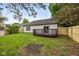 Fenced backyard featuring a deck and a shed with green grass at 3926 Rosefinch Cir, Indianapolis, IN 46228