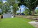 Expansive backyard with lush green grass, fenced yard, and detached garage at 4345 Guilford Ave, Indianapolis, IN 46205