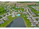 Overhead image of homes in a community next to a lake and pool with landscaped lawns at 4539 Maldenhair Dr, Indianapolis, IN 46239