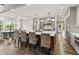 Modern kitchen boasts a large island with seating, stylish lighting and gray cabinets at 4808 Lakeview Dr, Greenwood, IN 46143