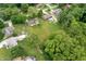 Expansive aerial view showcasing multiple homes with mature trees and lush green lawns at 5631 N Olivia Dr, Alexandria, IN 46001