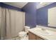 Bathroom with a shower/tub combo, and a single sink vanity at 7724 Blackthorn Dr, Indianapolis, IN 46236